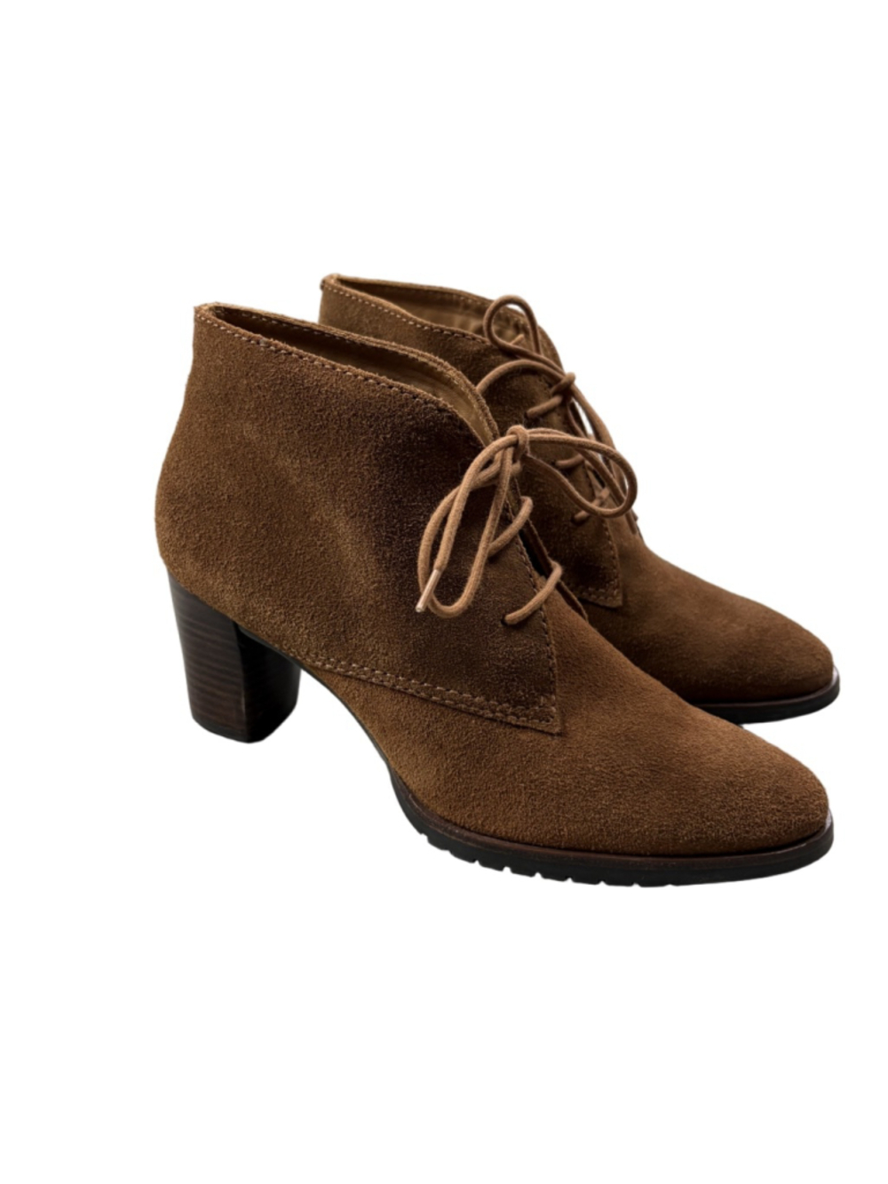 LL Bean Womens 7.5M Brown Suede Lace Up Ankle Booties Block Heel Oxford